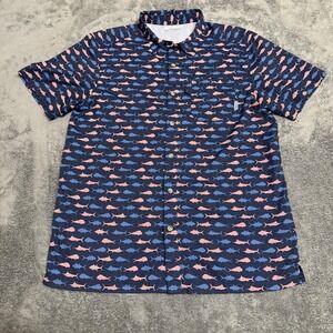Columbia Men's Short Sleeve Button Up USA Flag Fish Print Shirt‎ Size M